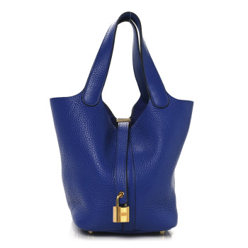 HERMES Taurillon Clemence Picotin Lock 18 PM Bleu Electrique