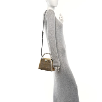 LOUIS VUITTON Metallic Lizard Capucines Mini Silver Gold