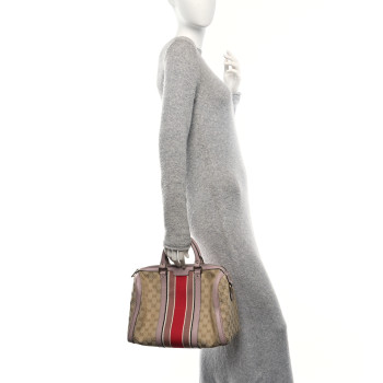 GUCCI Monogram Selleria Calfskin Vintage Web Medium Boston New Sand Lilas