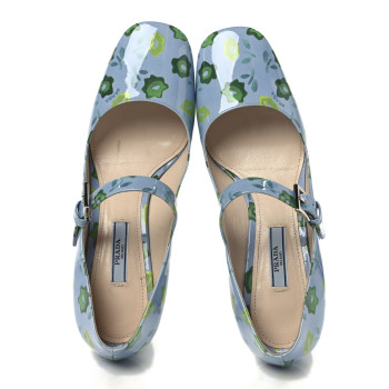 PRADA Patent Floral Mary Jane 65mm Pumps 38 Blue
