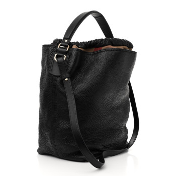 BURBERRY Grainy Calfskin Medium Check Ashby Hobo Black