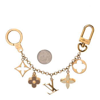 LOUIS VUITTON Brass Enamel Fleur De Monogram Bag Charm Chain Gold