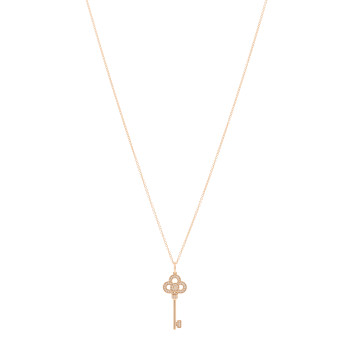TIFFANY 18K Rose Gold Diamond Mini Crown Key Pendant Necklace