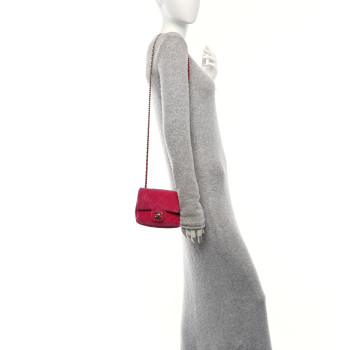 CHANEL Velvet Quilted Mini Square Pearl Crush Flap Fuchsia