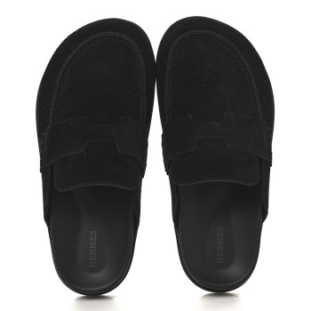 HERMES Suede Calfskin Go Mules 38 Black
