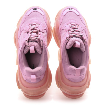 BALENCIAGA Fabric Mesh Clear Sole Womens Triple S Sneakers 38 Pink