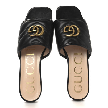 GUCCI Nappa Matelasse GG Marmont Flat Slide Sandals 36.5 Black