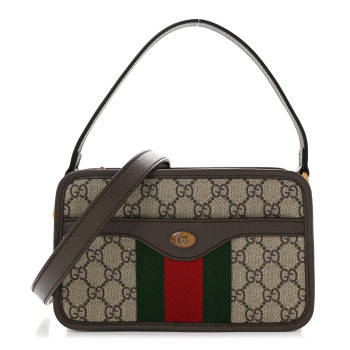 GUCCI GG Supreme Monogram Web Ophidia Crossbody Bag Brown