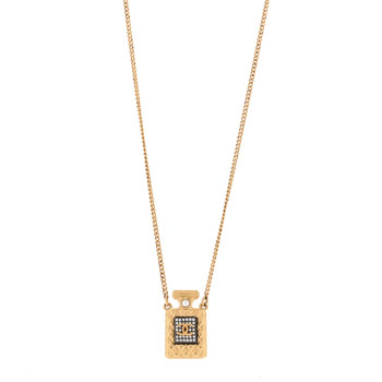 CHANEL Crystal Pearl Perfume Bottle CC Necklace Black Gold