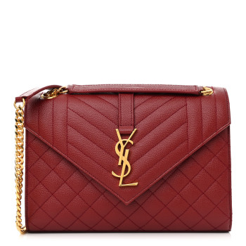 SAINT LAURENT Grain De Poudre Textured Mixed Matelasse Triquilt Medium Monogram Satchel Oxblood