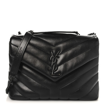 SAINT LAURENT Calfskin Y Quilted Monogram Monochrome Small Loulou Chain Satchel Black