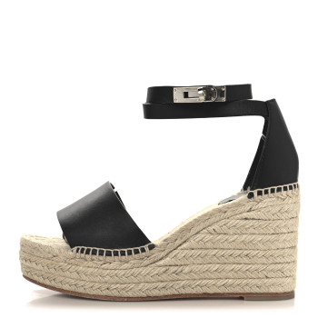 HERMES Calfskin Tipoli Espadrille Wedges 39 Black