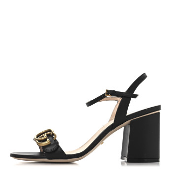 GUCCI Lifford Calfskin GG Marmont Ankle Wrap 105mm Sandals 37.5 Black