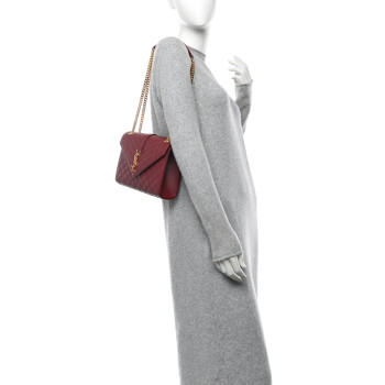 SAINT LAURENT Grain De Poudre Textured Mixed Matelasse Triquilt Medium Monogram Satchel Oxblood