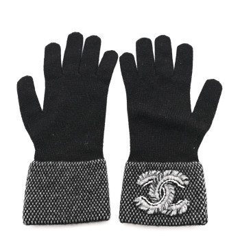 CHANEL Cashmere Silk CC Gloves Dark Grey