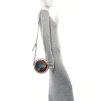 GUCCI GG Supreme Monogram Psychedelic Round Shoulder Bag Black Multicolor Sugar Pink