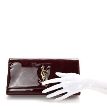 SAINT LAURENT Patent Classic Monogram Cassandre Clutch Dark Red