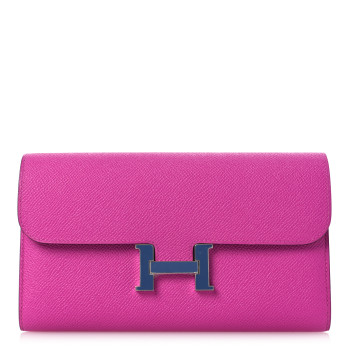 HERMES Epsom Enamel Constance Long Wallet Magnolia Brighton Bleu