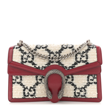 GUCCI Tweed GG Monogram Small Dionysus Shoulder Bag White Black Romantic Cherry