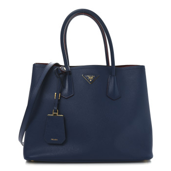 PRADA Saffiano Cuir Large Double Bag Bleuette