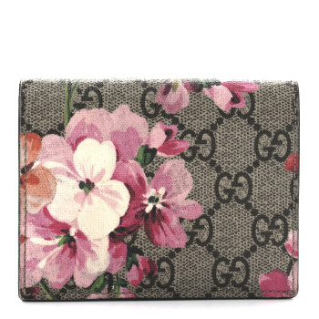 GUCCI GG Supreme Monogram Blooms Card Case Beige Multicolor Dry Rose