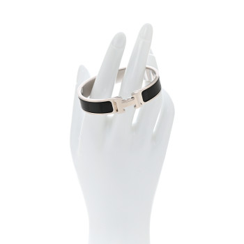 HERMES Enamel Narrow Clic Clac H Bracelet GM Black