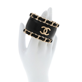CHANEL Lambskin Chain CC Cuff Black Gold