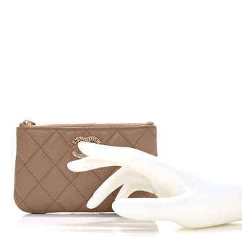 CHANEL Caviar Quilted Small Multi Chain Cosmetic Case Beige