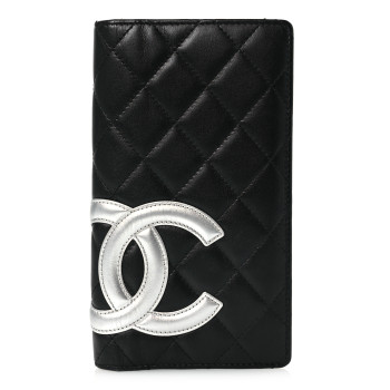 CHANEL Calfskin Quilted Cambon Yen Wallet Black Silver
