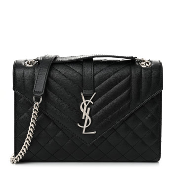 SAINT LAURENT Grain De Poudre Textured Mixed Matelasse Triquilt Medium Monogram Satchel Black