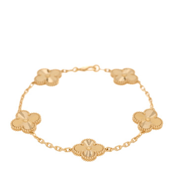 VAN CLEEF & ARPELS 18K Yellow Gold 5 Motifs Guilloche Vintage Alhambra Bracelet