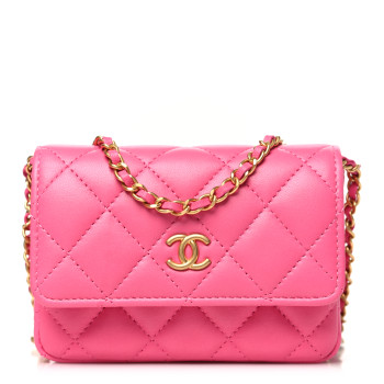 CHANEL Lambskin Enamel Quilted Coco Hearts Clutch With Chain Pink