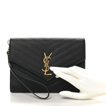 SAINT LAURENT Grain De Poudre Matelasse Chevron Monogram Envelope Clutch Black