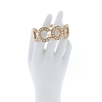 CHANEL Metal Pearl CC Coco Cuff Bracelet M Gold