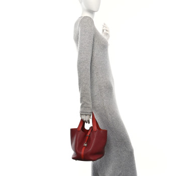HERMES Taurillon Clemence Swift Picotin Lock 22 MM Rouge H Brique