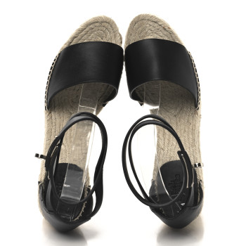 HERMES Calfskin Tipoli Espadrille Wedges 39 Black