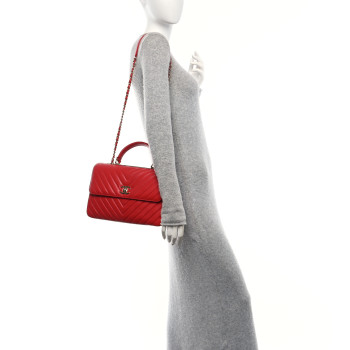 CHANEL Lambskin Chevron Quilted Medium Trendy CC Dual Handle Flap Bag Red