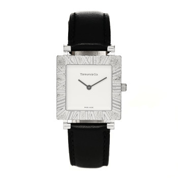 TIFFANY Sterling Silver Calfskin 27mm Atlas Square Quartz Watch