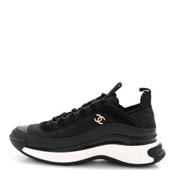 CHANEL Velvet Calfskin Mixed Fibers CC Sneakers 38.5 Black