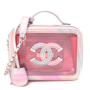 CHANEL PVC Patent Calfskin Patent Lambskin Small CC Vanity Case Pink