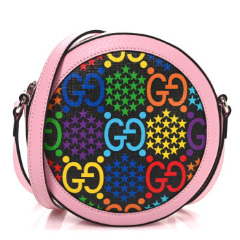 GUCCI GG Supreme Monogram Psychedelic Round Shoulder Bag Black Multicolor Sugar Pink