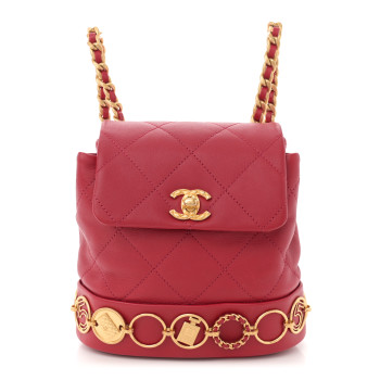 CHANEL Calfskin Quilted Small Charms Backpack Red