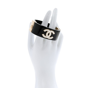 CHANEL Resin Metal Quilted CC Cuff Black Gold
