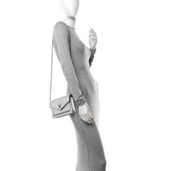 LOUIS VUITTON Metallic Soft Calfskin Mylockme Chain Pochette Silver