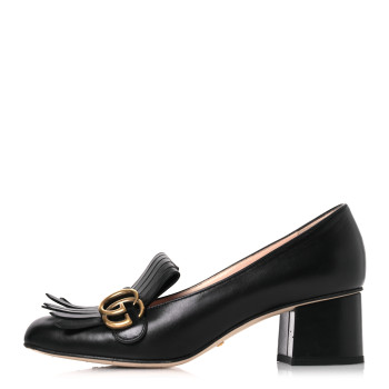 GUCCI Malaga Kid GG Marmont Fringe 50mm Loafer Pumps 39.5 Black