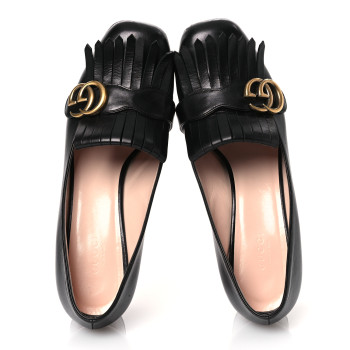 GUCCI Malaga Kid GG Marmont Fringe 50mm Loafer Pumps 39.5 Black