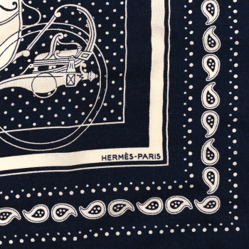 HERMES Cashmere Silk Ex Libris Bandana Scarf 55 Blue White