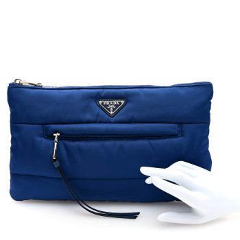 PRADA Tessuto Nylon Bomber Clutch Bluette
