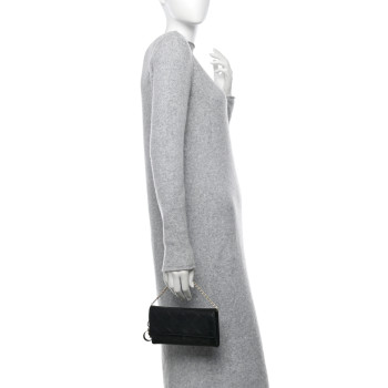 CHRISTIAN DIOR Lambskin Cannage Rendez-vous Chain Wallet Black