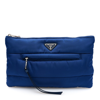 PRADA Tessuto Nylon Bomber Clutch Bluette